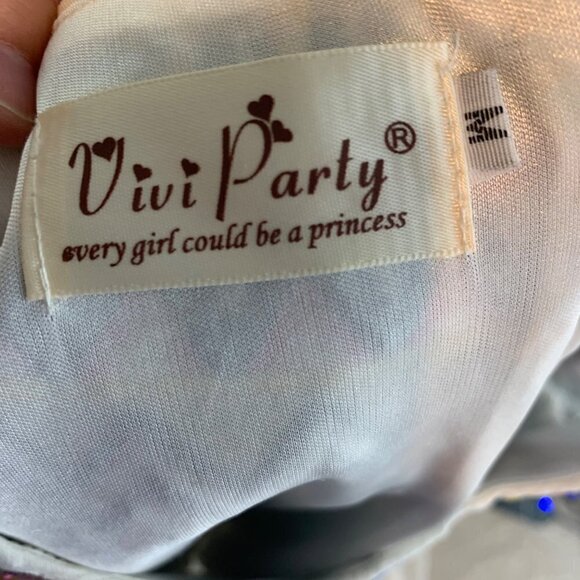 Vivi Party Embroidered Boho Maxi Dress White Sheer Taffeta Skirt Size Medium - Picture 10 of 10